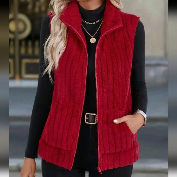 Women's Winter Solid Color Zip Closure Casual Vest Jacket